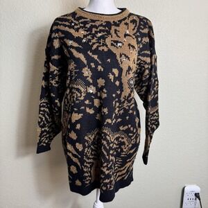 Maurada Vintage Women's Sweater Size M 3/4 Sleeves Black Sparkly Gold Rhinestone